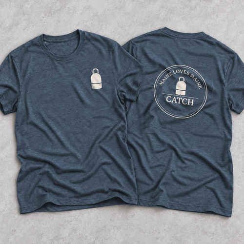 Maine Loves Maine Catch Tee in Indigo, front and back flatlay