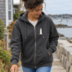Maine Loves Maine Coast Zip Hoodie in Charcoal Heather, front lifestyle