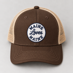 The Pine State Trucker flatlay in Brown / Khaki Mesh