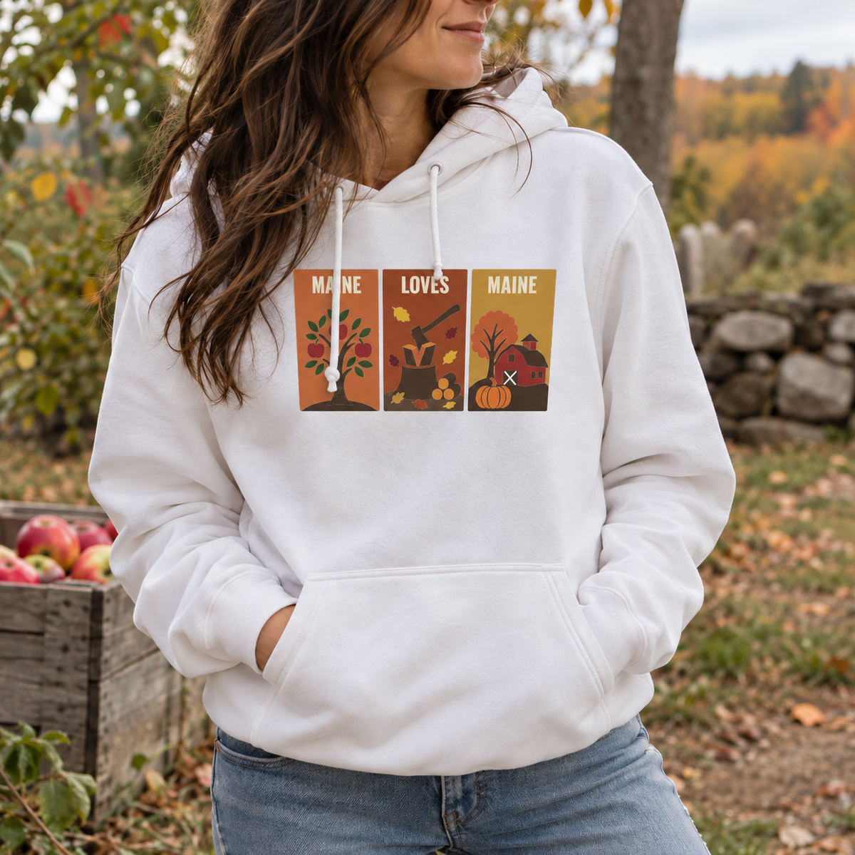 Windowpanes of Autumn Hoodie in white, women’s tight-cropped lifestyle photo