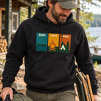 Windowpanes of Camp Hoodie in black, men’s candid tight lifestyle photo