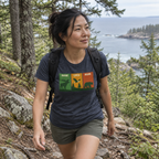Woman wearing the Windowpanes of Wildlife Tee